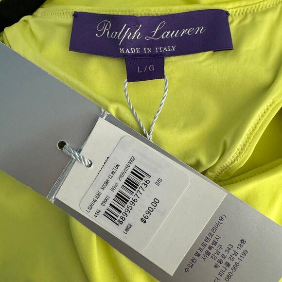 Ralph Lauren Purple Label Claeton Scuba Bodysuit Neon Chartreuse Size Large - Picture 8 of 9